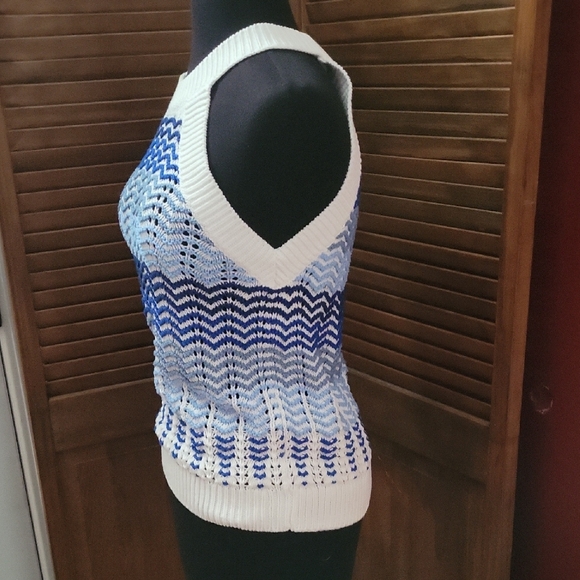 LOFT Blue and White Chevron Tank Top - Picture 4 of 7